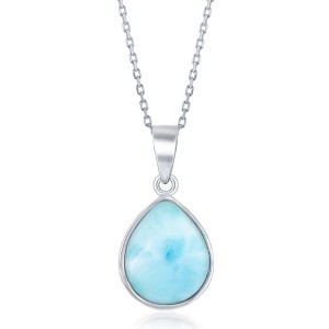 Caribbean Treasures Sterling Silver, Teardrop Larimar, Bezel-set 18" Pendant Necklace - Blue - 1 of 2