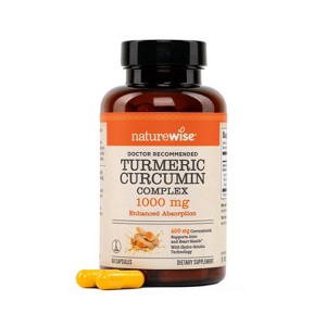 NatureWise Extra Strength Turmeric Curcumin 1000mg with Hydro-Soluble Technology - Ultra Absorption - 400mg Curcuminoids - Vegan, Non-GMO - 1 of 4