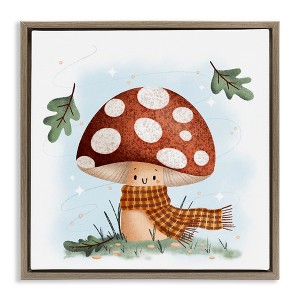 Stupell Industries Happy Mushroom in Scarf Black Framed Floater Canvas Wall Art - 1 of 4