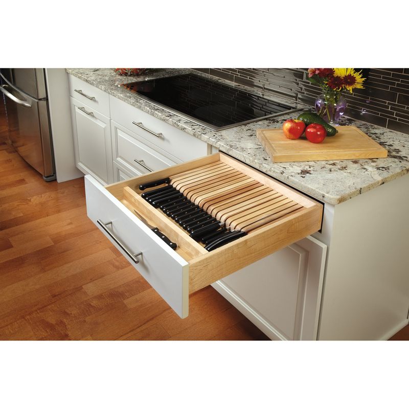 Rev-A-Shelf 4WDKB-1 2-Row Trimmable 55 Slot Knife Block Tray Kitchen Drawer Organizer Insert with Utensil Holder Tray, 2 of 6