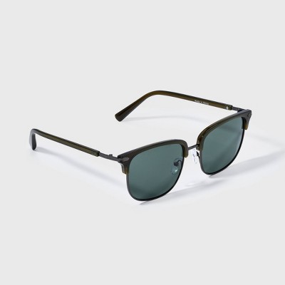 Men's Plastic Angular Square Browline Sunglasses - Goodfellow & Co Dark Olive Green: Impact-Resistant, Maximum UV Protection - image 2