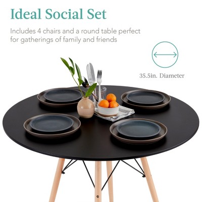 Compact Black and Oak 5-Piece Mid-Century Modern Dining Set