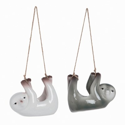 Transpac Ceramic Sloth Hanging Planter Pot Set of 2 Home Decorations