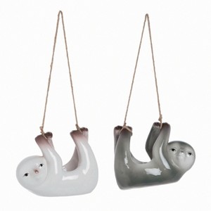 Transpac Ceramic Sloth Hanging Planter Pot Set of 2 Home Decorations - 1 of 1