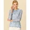 Allegra K Women's Lace Long Sleeve Keyhole Back Ruffle Neck Floral Blouse - 2 of 4