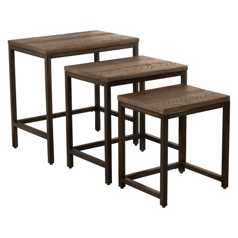 Castille Nesting Tables Set Of Three Metal Textured Black Distressed Walnut Hillsdale Furniture