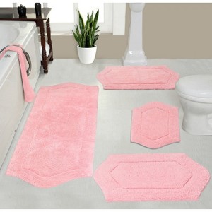 Waterford Tufted Bath Rug, Extra Soft and Absorbent, Non-Slip Bath Mats, Machine Washable bath rugs for Bathroom, 4 Pcs Set with Runner, Pink - 1 of 4