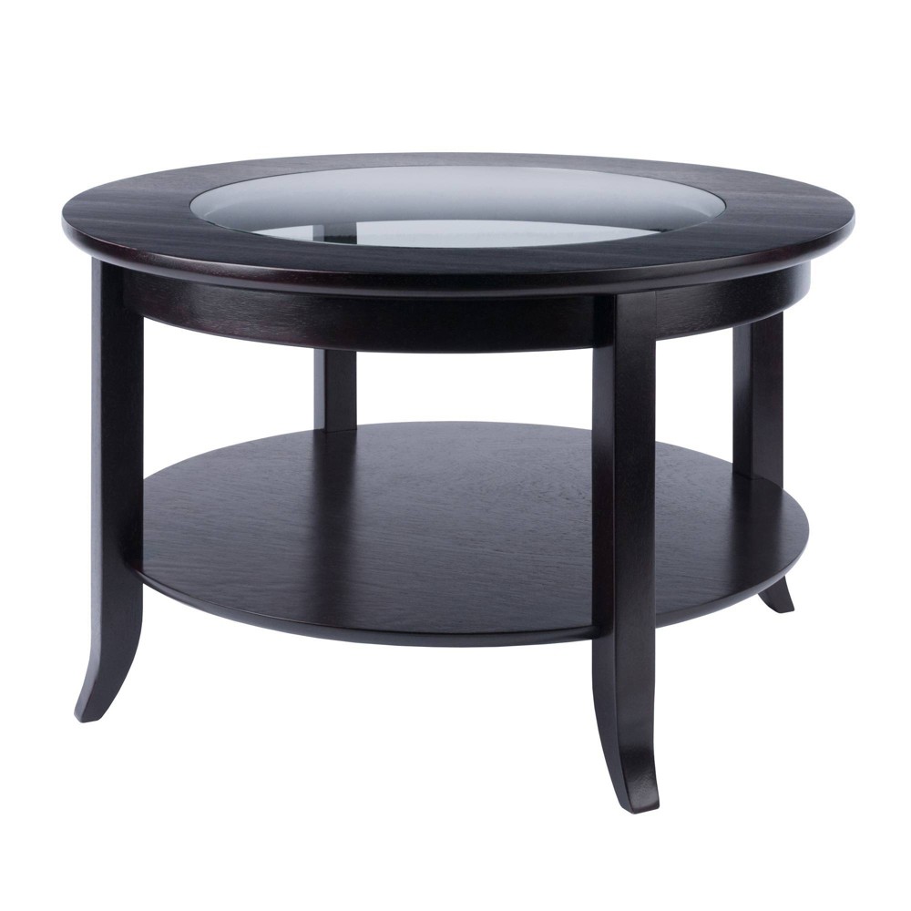 Photos - Coffee Table Genoa , Glass Inset and Shelf - Dark Espresso - Winsome