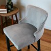 Mshliw Set of 2 Velvet Upholstered Wing-Back Barstools with Button Tufting, Chrome Nailhead Trim, and Wooden Legs for Kitchen and Home Bar - 2 of 4