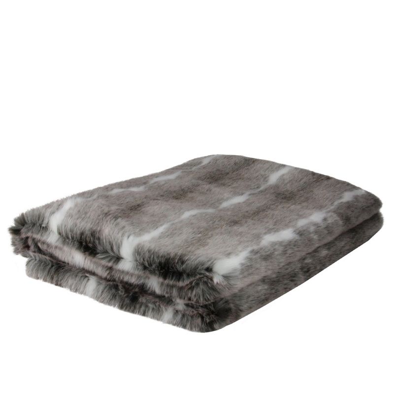Northlight 50" x 60" Faux Fur Soft Throw Blanket - White/Gray, 1 of 3