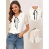 INSPIRE CHIC Women's Casual Bow Tie Pleated Neckline Swiss Dots Short Sleeve Blouse - 2 of 4
