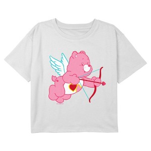 Girl's Care Bears Cupid Love-a-Lot Bear Cropped T-Shirt - 1 of 3