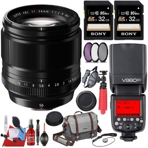 Fujifilm XF 56mm f/1.2 R Lens with Godox V860 Flash | Sony 64GB Cards | Filters & More Essential Bundle - 1 of 4