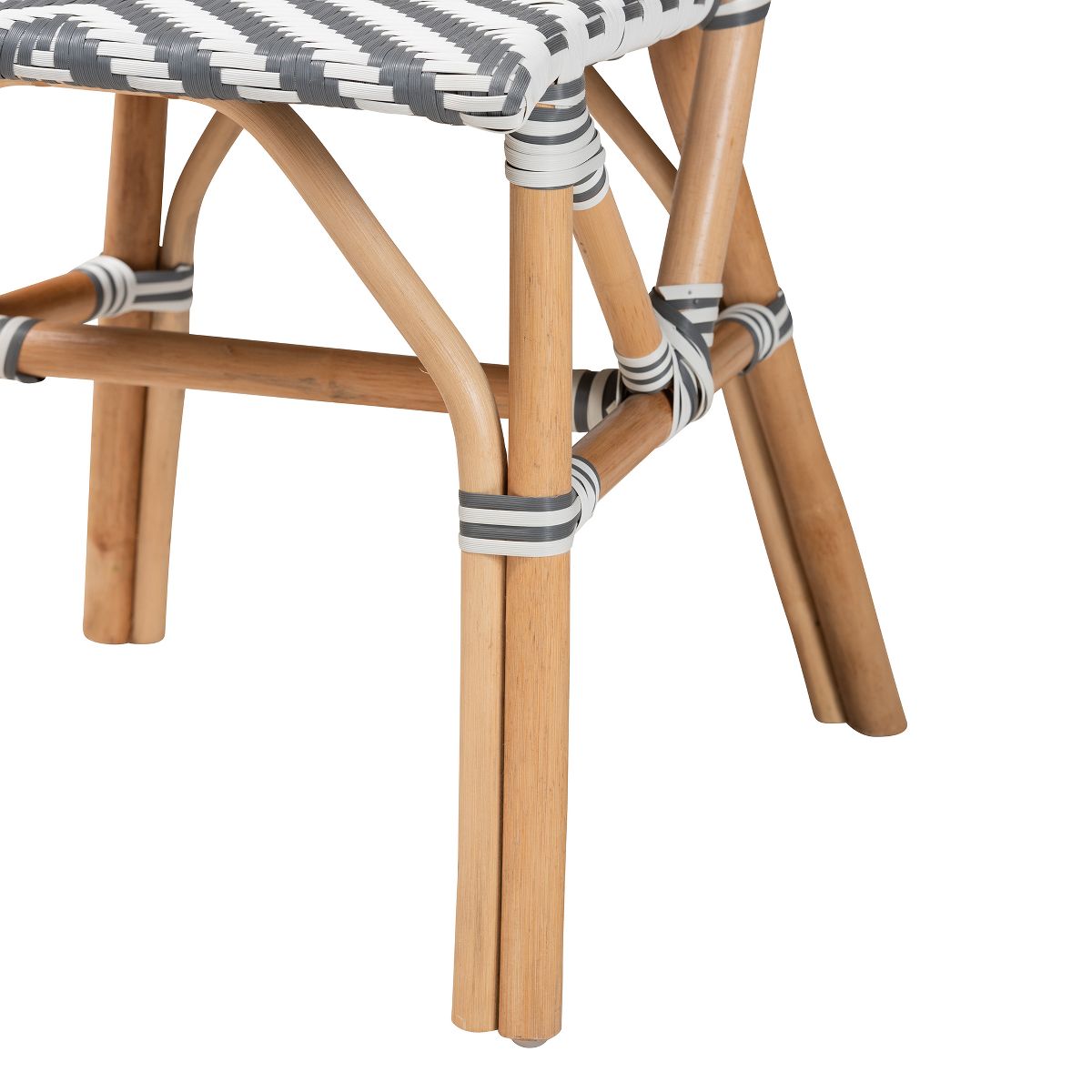 bali & pari Shai Modern French Grey and White Weaving and Natural Rattan Bistro Chair - thumbnail 7