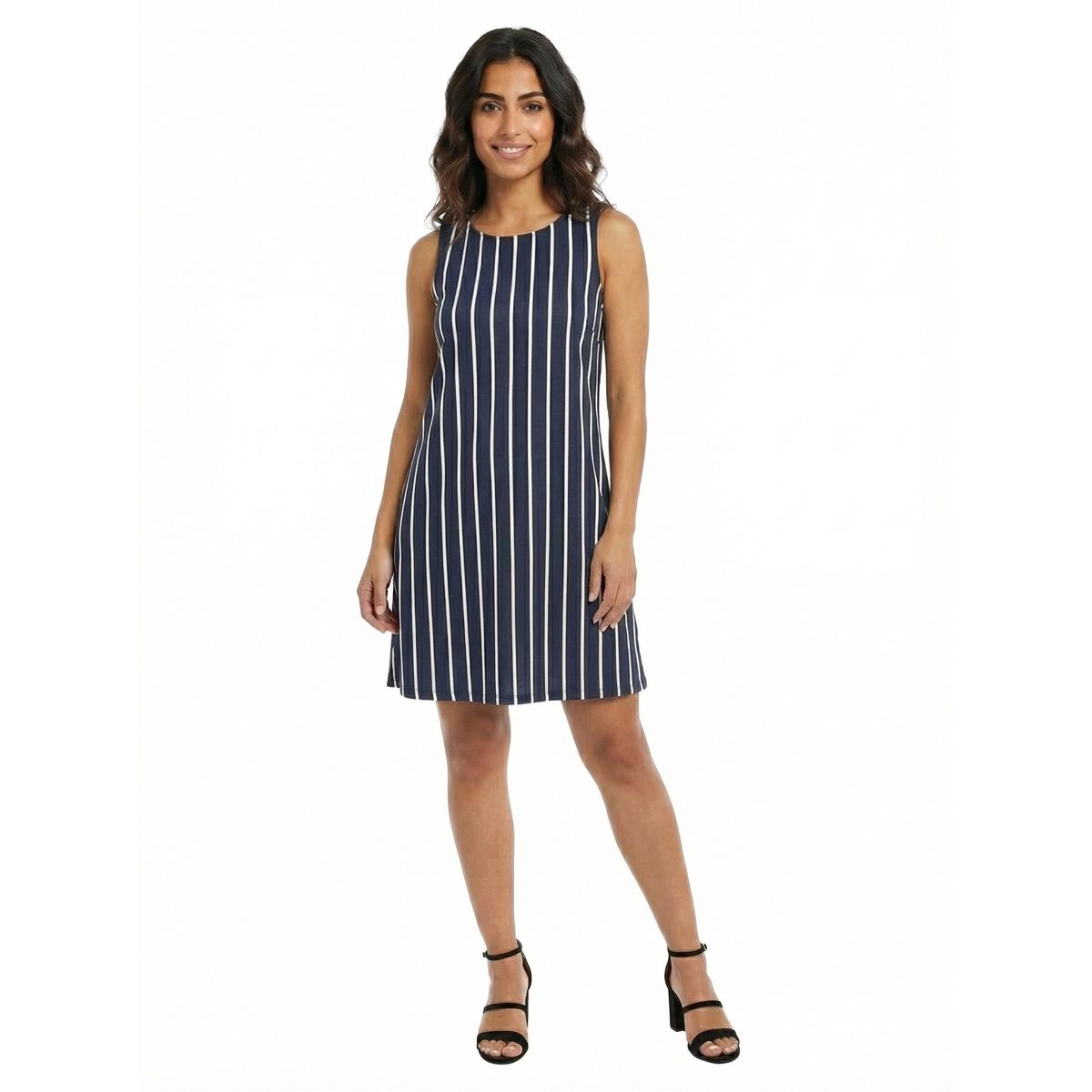 24seven Essential Petite Striped Round Neck Sleeveless A Line Mini Shift Dress