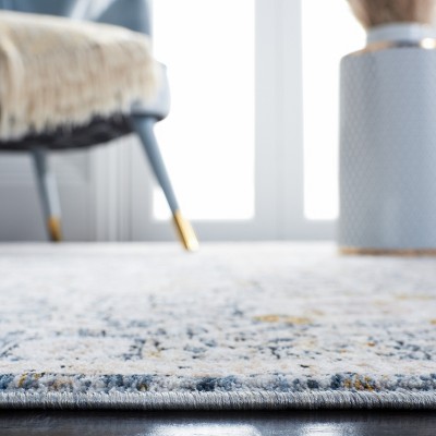 Ivory and Grey Oriental Synthetic Runner Rug