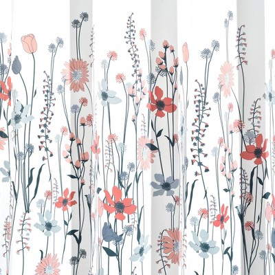 Clarissa Floral Blue Coral Polyester Light Filtering Window Curtain Panels