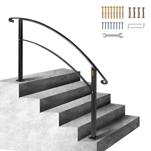 VEVOR Handrails for Outdoor Steps, Fit 1 or 5 Steps Outdoor Stair Railing, Black Wrought Iron Handrail, Flexible Front Porch Hand Rail, Black - 1 of 4