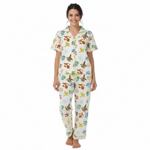 Pokemon All-Over Print Women’s Button-Down Shirt And Pants 2-Piece Pajama Set - 1 of 4