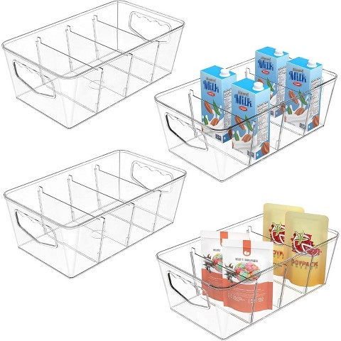 Tree City 4-Pack Clear Pantry Organizer Bins with Removable Dividers - Stackable Kitchen & Fridge Storage Containers