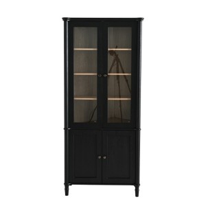 TiramisuBest 74.5''H Ash Wood Grain Display Cabinet with Glass Doors, Adjustable Shelves & Storage,Mid-Century Modern,Black - 1 of 4