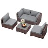 UPHA 5-Piece Rattan Patio Sofa Conversation Set with Cushions - 2 of 4