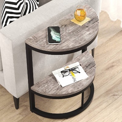 Hommoo Half Round 2-Tier End Table, Narrow Side Table with Metal Frame