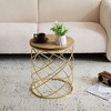 Modern Mesh Metal Accent Table with Wood Top, Round Indoor/Outdoor Side Table, Metal Frame Patio End Tables -Christopher Knight Home - 2 of 4