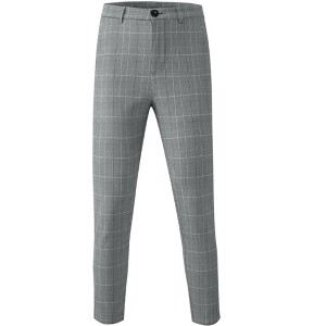 Lars Amadeus Men's Plaid Pattern Slim Fit Stretch Flat Front Skinny Trousers Dress Pants - 1 of 4