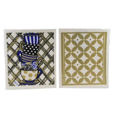 Swedish Dish Cloth 7.75" Teacups & Classic Gold Cloths Absorbant Cleaning  -  Dish Cloth