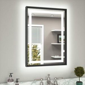30x22 Inch LED Bathroom Mirror with Brushed Gold Frame, Anti-Fog Frontlit & Backlit, 3 Color Temperatures - 1 of 4