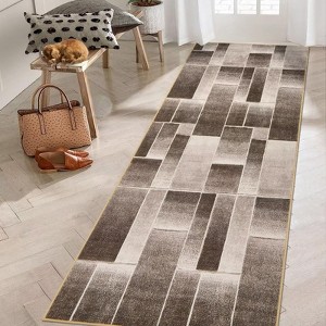 Geometric Hallway Rugs 2x6 Non-Slip Runner Rugs, Non-Shedding Plaid Indoor Carpet, Stain-Resistant Ultra-Thin Floor Carpet Mats for Bedroom - 1 of 4