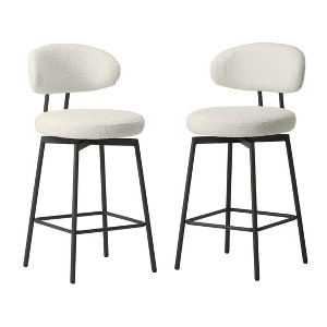 WestinTrends Alexandria Modern Upholstered Faux Shearling Fabric Counter Height Bar Stools with Back (Set of 2 - 1 of 4