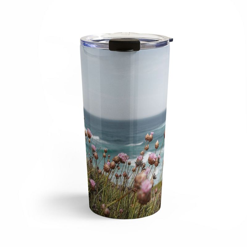 Henrike Schenk - Travel Photography Pink Flowers by the Ocean 20 oz Stainless Steel Travel Mug - Deny Designs, 1 of 5
