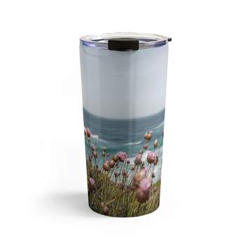Henrike Schenk - Travel Photography Pink Flowers by the Ocean 20 oz Stainless Steel Travel Mug - Deny Designs