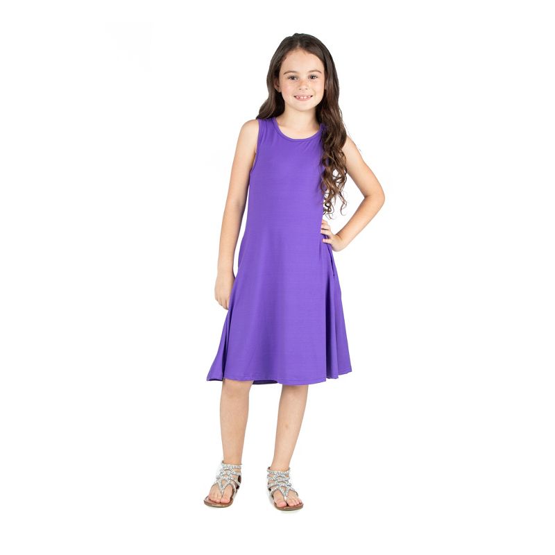 24seven Comfort Apparel Girls Sleeveless Pocket Swing Dress, 1 of 5