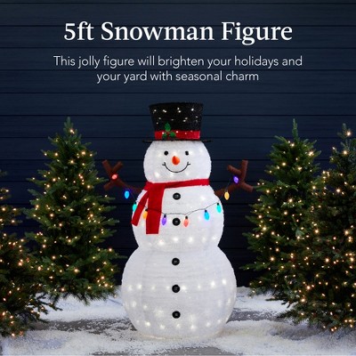 Large White Lighted Pop-Up Snowman with LED Lights and Scarf