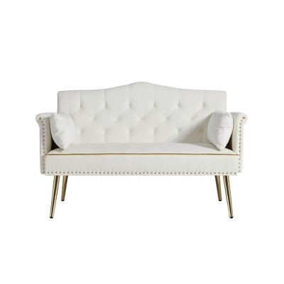 VYNXARIA 2 SEATER SOFA,Contemporary Velvet Sofa - Tufted Back & Seat, Durable Metal Legs for Bedroom, Living Room, Apartment,Loft,White
