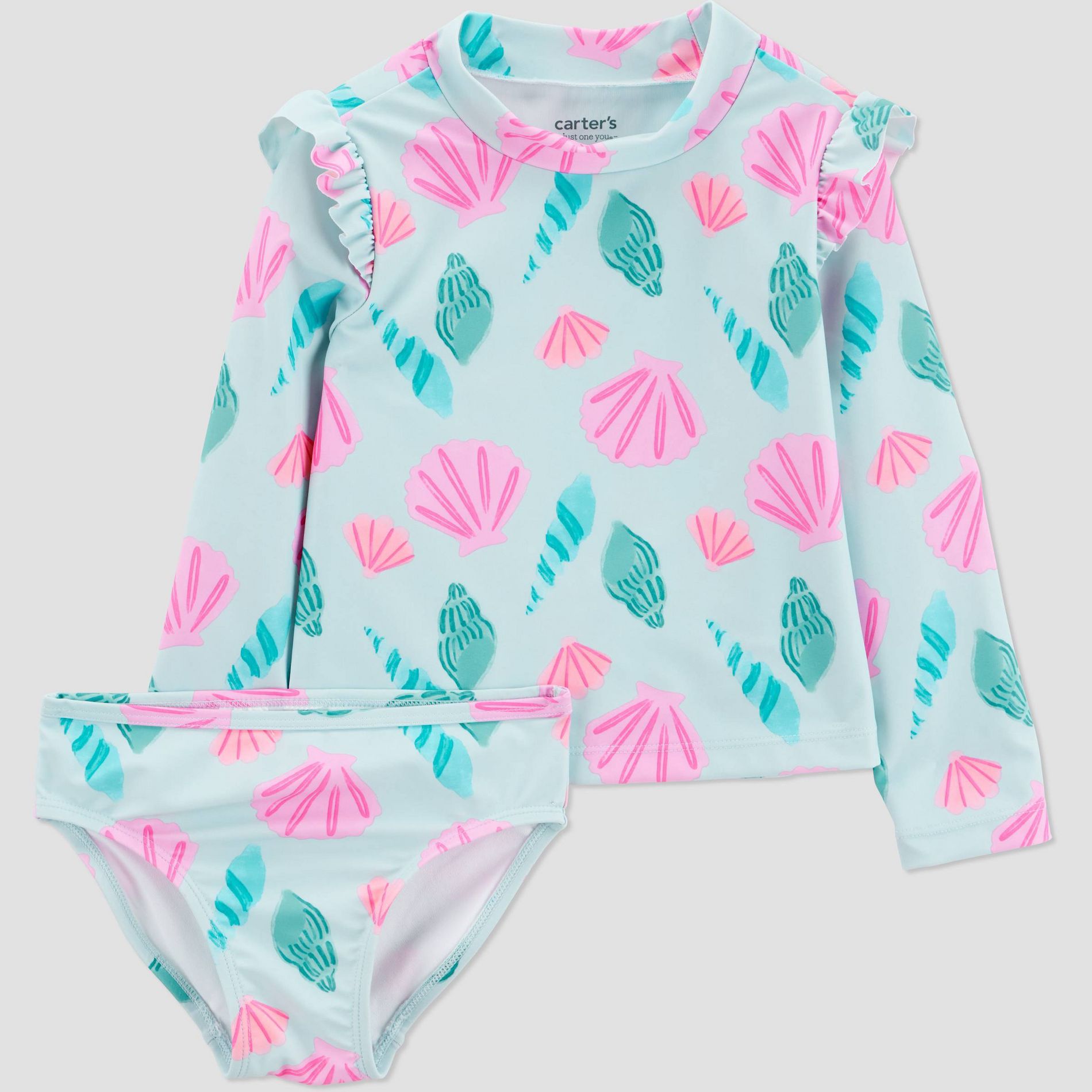 Carter's Just One You® Toddler Girls' Long Sleeve Sea Shell 2PC Rash Guard Swim Set - Aqua 4T