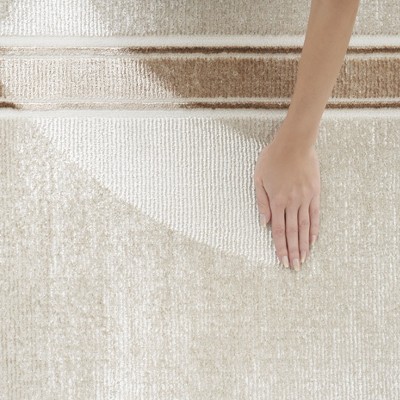 Ivory Cream Art Deco Geometric Easy-Care Area Rug 2'3" x 7'6"