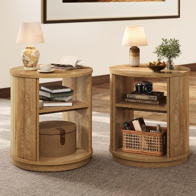 Tribesigns 23.6" Round End Table, 3-Tier Side Table, Small Nightstand or Bedside Table for Living Room, Bedroom, Natural