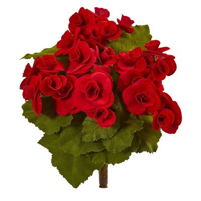 Nearly Natural 11-in Begonia Bush Artificial Flower (Set of 4)