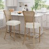 Vynxaria Bar Stool Set of 2 Vintage Style Fabric Seat Rubberwood Frame Cane Backrest in Brown - 2 of 4