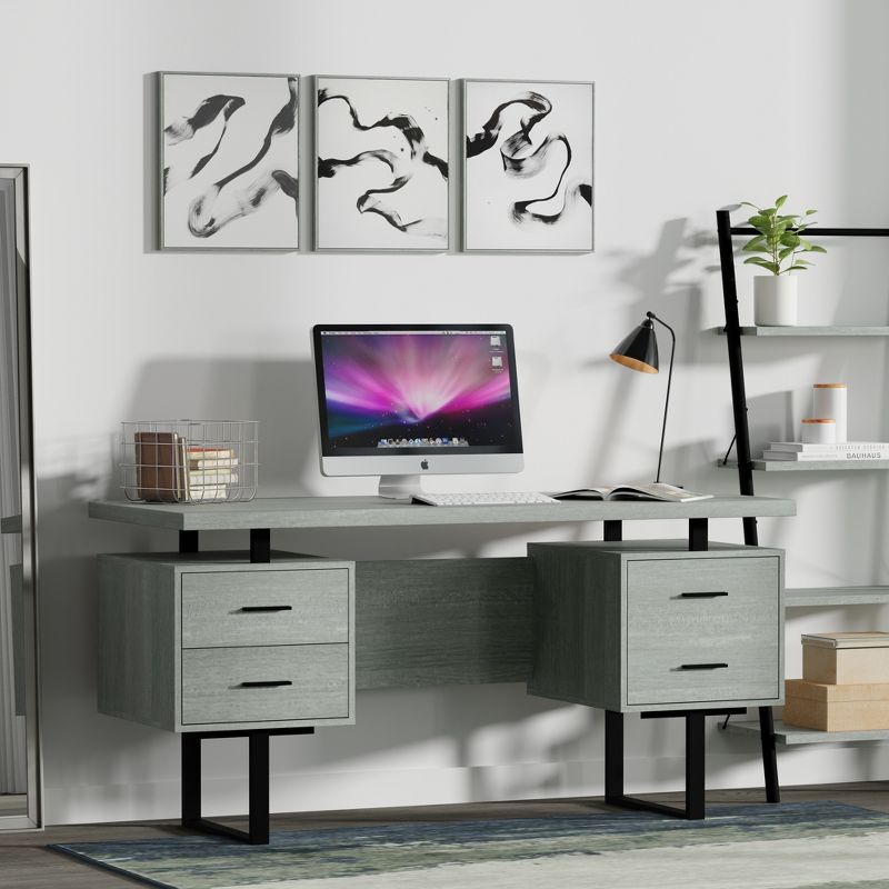 Glenwillow Home 60'' Mariposa Home Office Computer Desk with 3 Storage Drawers, 2 of 7