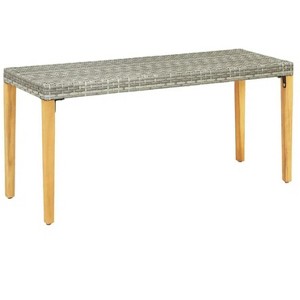 Patio Bench 31.5" Poly Rattan Gray - 1 of 4