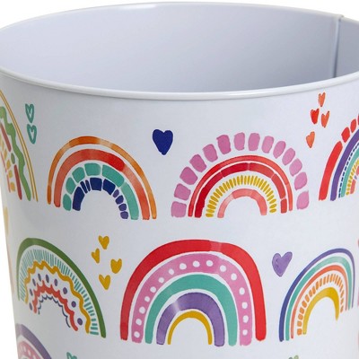 White Metal Rainbow Hearts Kids Wastebasket