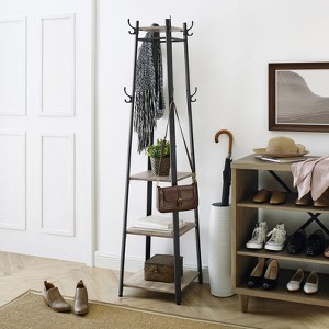 Industrial Style Coat Rack with Shelves and Hooks - Free-Standing Hall Tree for Entryway and Living Room - 1 of 4