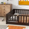 MAYEERTY Full Floor Bed with Fence and Door, Rubber Wood Bed Guardrails Brown - 3 of 4