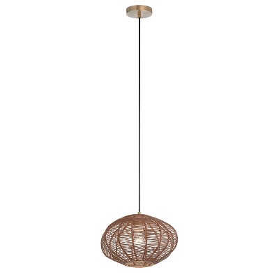 13.5" 1-Light Linnea Pendant Rattan Brown - River of Goods: Bohemian Style, Adjustable Height, UL Listed