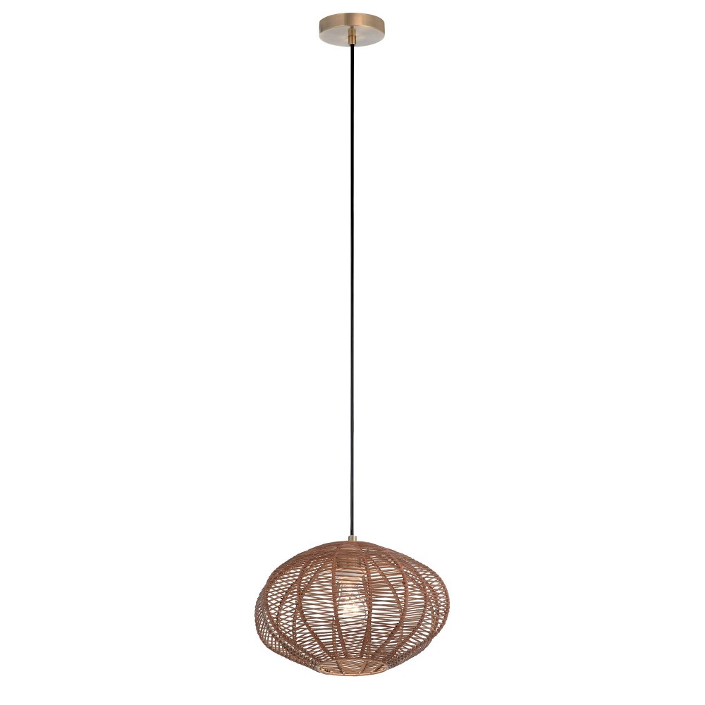 13.5" 1-Light Linnea Pendant Rattan Brown - River of Goods: Bohemian Style, Adjustable Height, UL Listed